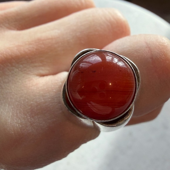 Vintage Israel 925 Sterling Silver Carnelian Ring | Chunky Brutalist Modernist - Picture 15 of 15